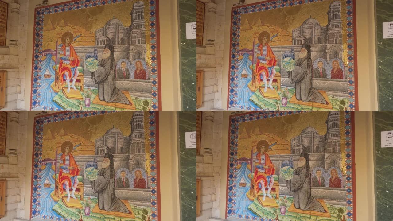 古开罗圣乔治教堂墙上的宗教马赛克艺术