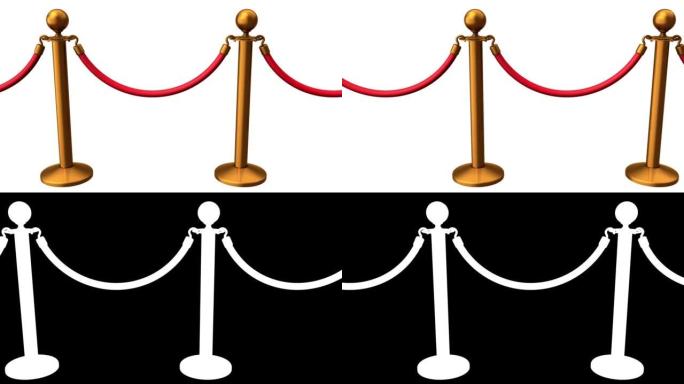 金绳屏障动画。用红色绳子隔离在白色上的栅栏。