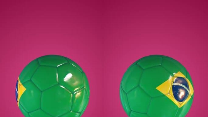巴西国旗足球。垂直循环动画。