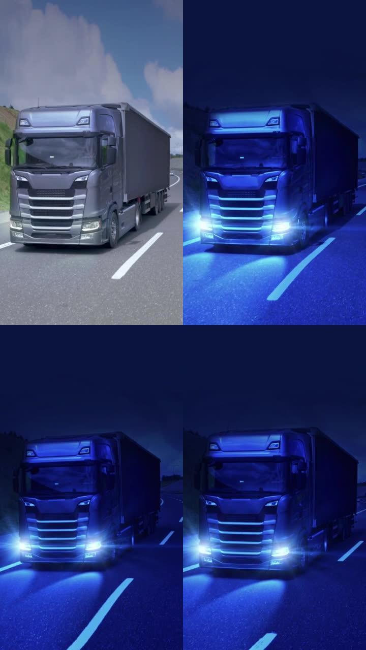 白天和黑夜上路的卡车-4k分辨率