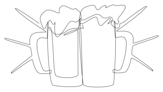 在白色屏幕上的一行中自动绘制碎裂的啤酒杯。