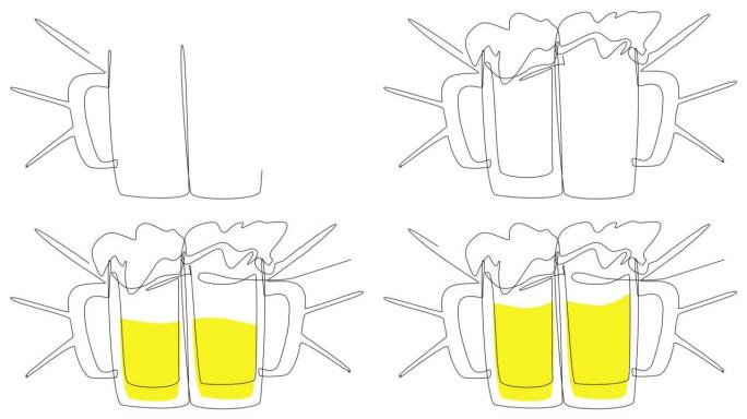 在白色屏幕上的一行中自动绘制碎裂的啤酒杯。