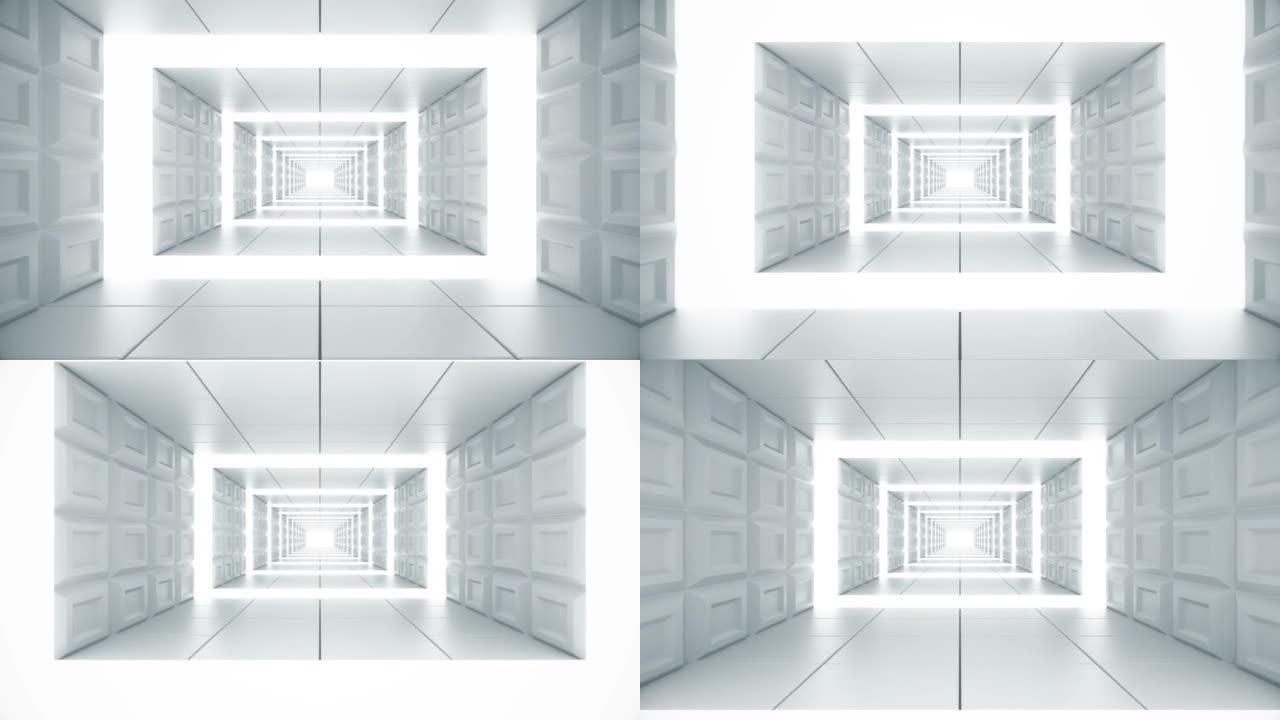 3D循环背景走廊灰色墙壁灰色墙砖白色亮光