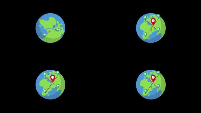 位置和地球仪图标运动图形动画与阿尔法通道，透明背景，ProRes 444