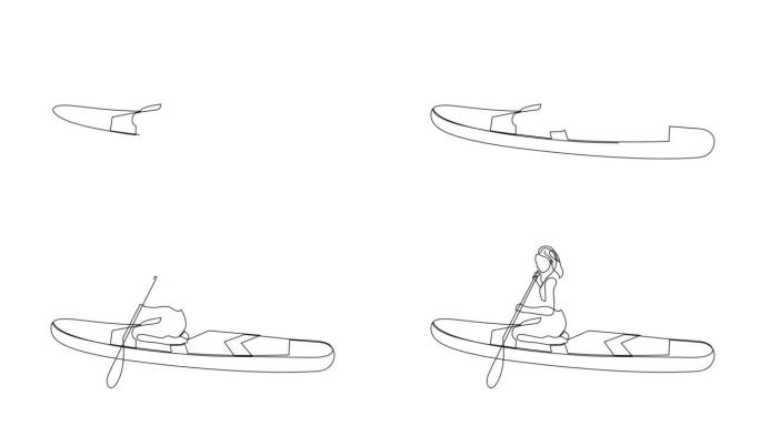 划板上连续线画女人的自画动画。动画一线超级女孩。