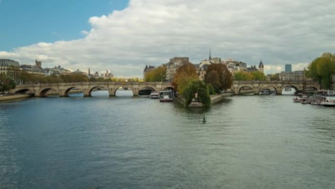 巴黎塞纳河上的Ile de la cite和Pont Neuf桥-4k延时