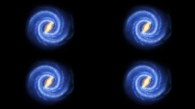 牛奶之路，螺旋星系在太空中旋转。空间科学背景视频中的电影图。