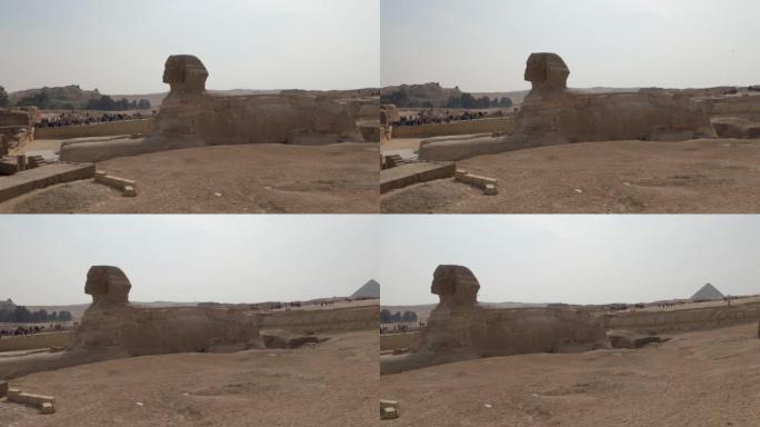 埃及著名旅游胜地古代大狮身人面像的侧视图