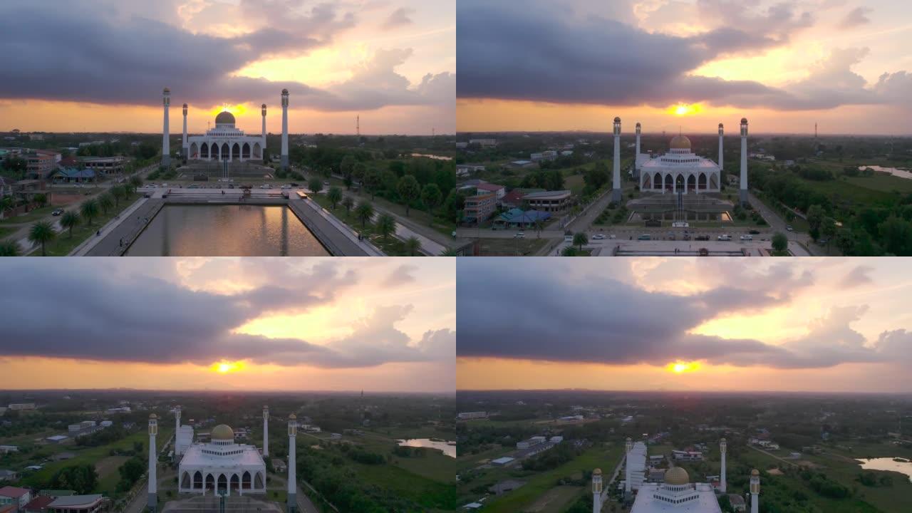 风景清真寺伊斯兰云日落剪影天空。