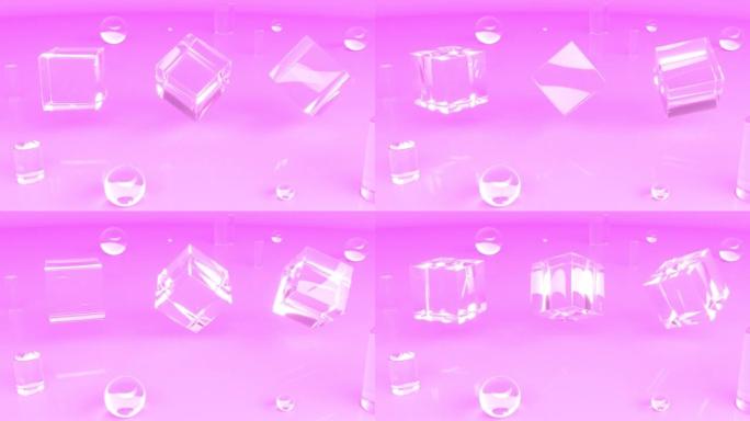 粉色背景上的玻璃盒子介绍能够循环无缝4k