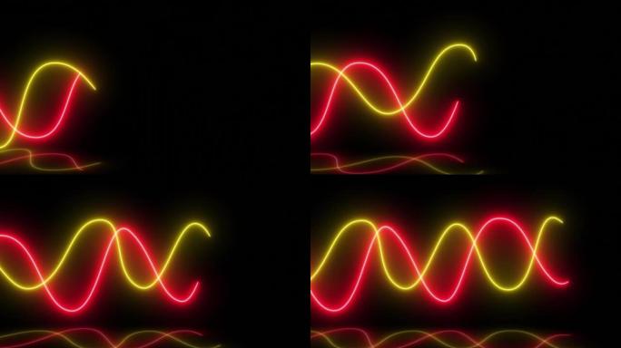 霓虹灯线波、光线、曲线效果、发光霓虹灯波、抽象背景、未来闪亮、能量形状概念、发光、图形、水平激光、火