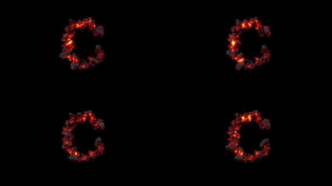 水晶字体 -- 闪亮黑暗火石的字母C，孤立循环视频