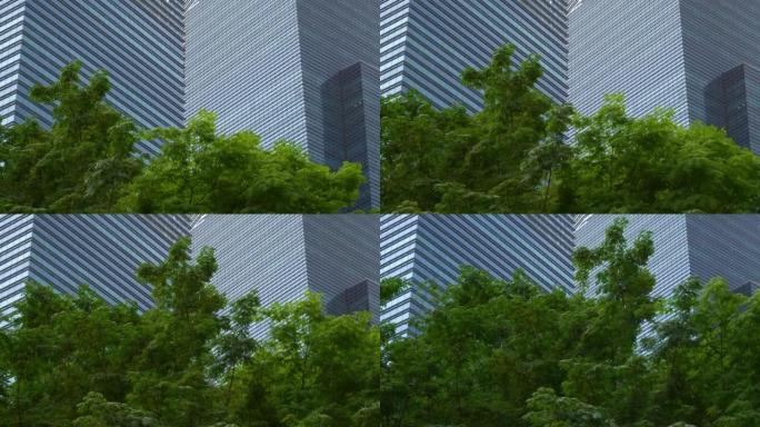 新加坡城市日间商业区办公楼玻璃前慢动作全景4k