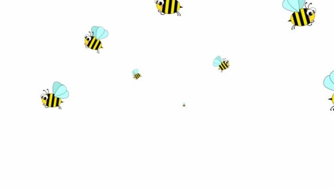 动画蜜蜂从中心飞过。循环视频。矢量插图孤立在白色背景上。