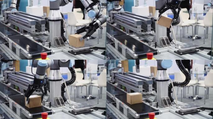 机器人机器制造零件在工厂的工厂运行。