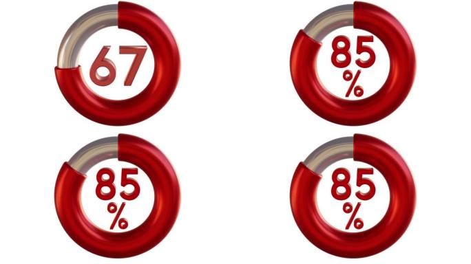 饼图3D动画视频与85% 元素。统计，增加，增长，上升，商业和金融主题。甜甜圈图表