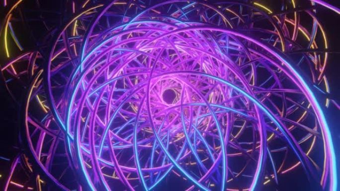 彩色trippy环形图案动画视觉3D曼陀罗灵洞与神圣的几何光。音乐舞台过渡，表演，复古，hitech
