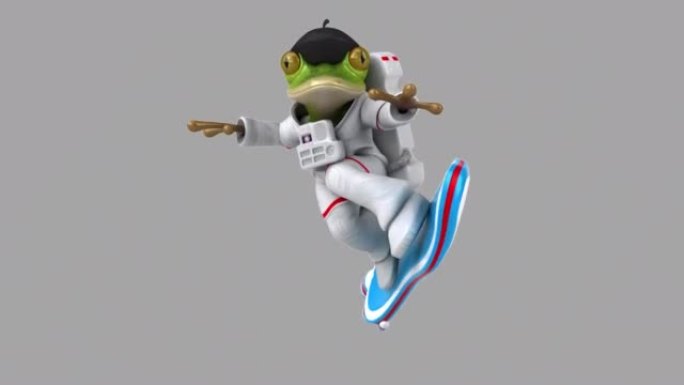 有趣的3D卡通太空青蛙冲浪