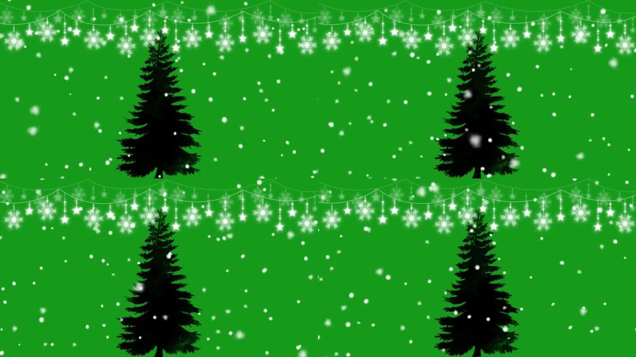 圣诞装饰和降雪绿屏运动图形