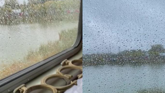 从行驶中的火车的窗户看。