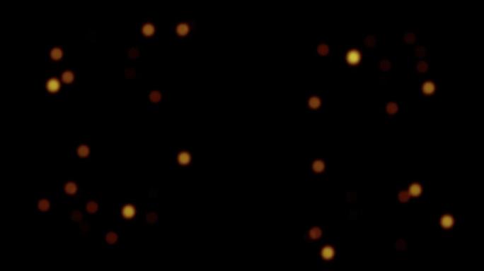 抽象动画闪烁模糊的橙红色散景气泡颗粒发光闪烁在黑色背景上。4K 3D无缝循环橙红色散景颗粒灰尘在空气
