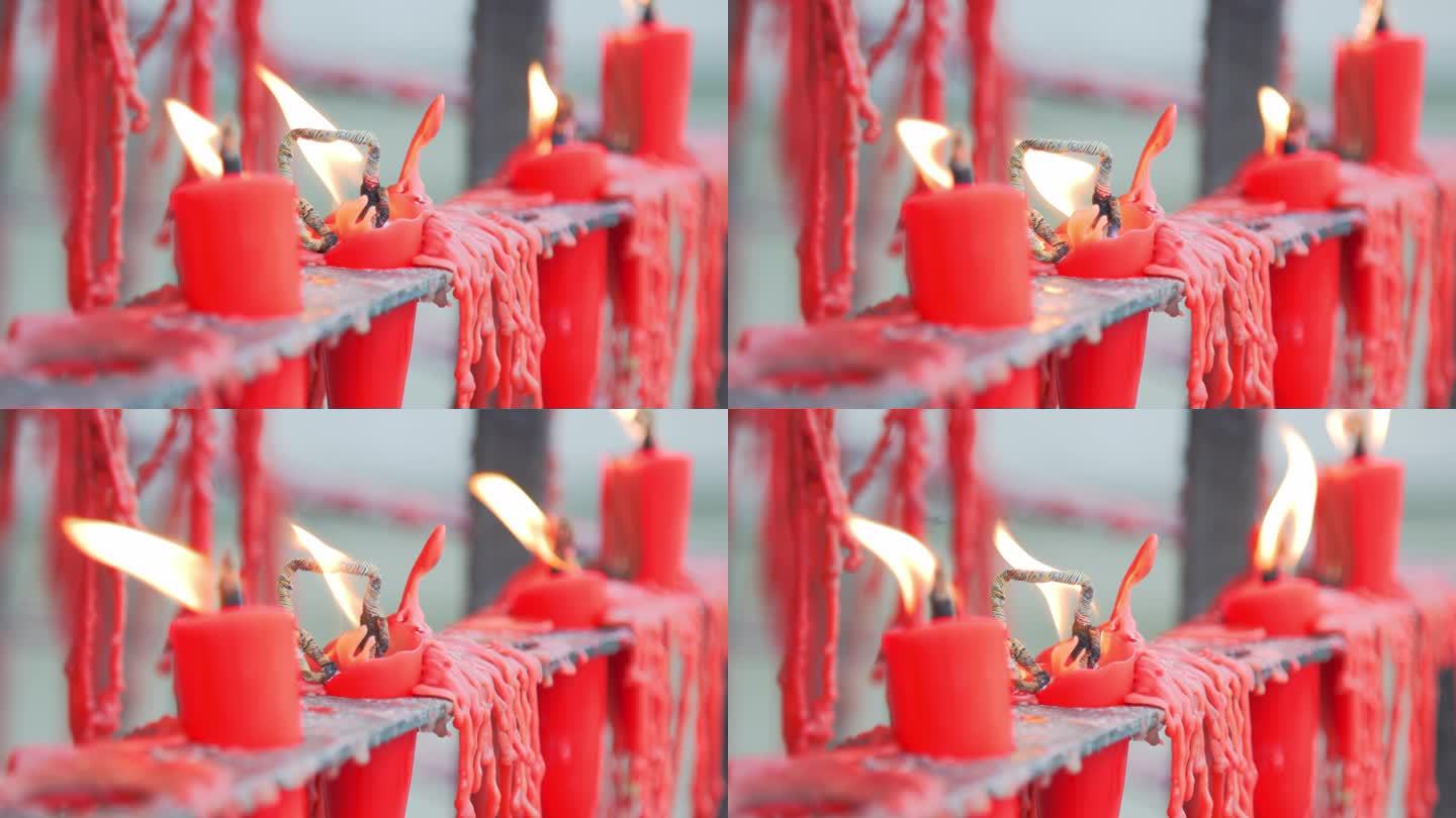 红蜡烛寺庙香火蜡烛燃烧生格意境