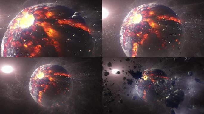 死亡星球与热熔岩岩浆和小行星，深空