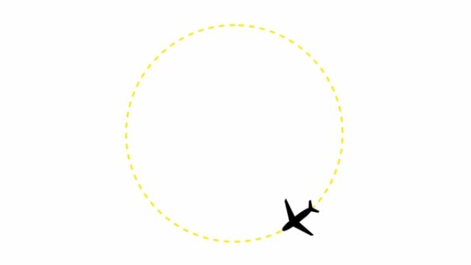 动画紫罗兰色框架。飞机沿着一圈轨迹飞行。飞机旅行的概念。环游世界。循环视频。线性符号。孤立在白色背景
