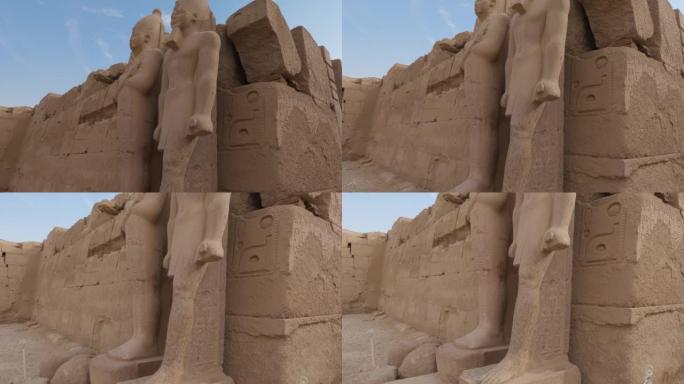 两尊矗立在埃及卡纳克神庙的法老雕像。盘下来