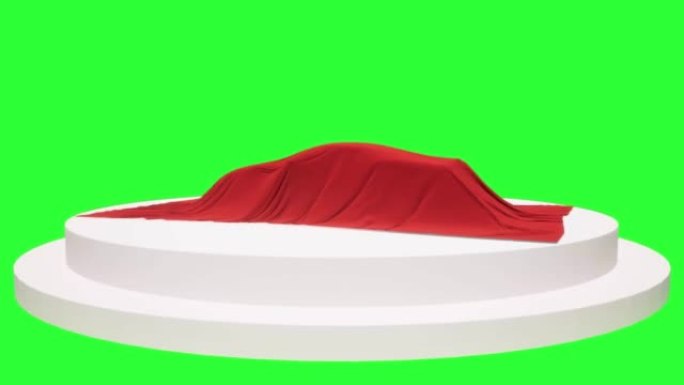 red fabric car cover on podium green screen