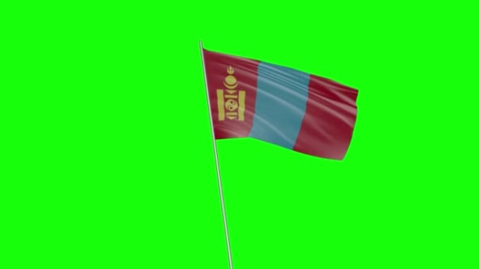手持挥舞的蒙古国旗与绿幕背景3d建模和动画循环- Cgi蒙古国旗正在挥舞的旗帜在绿幕背景Chroma