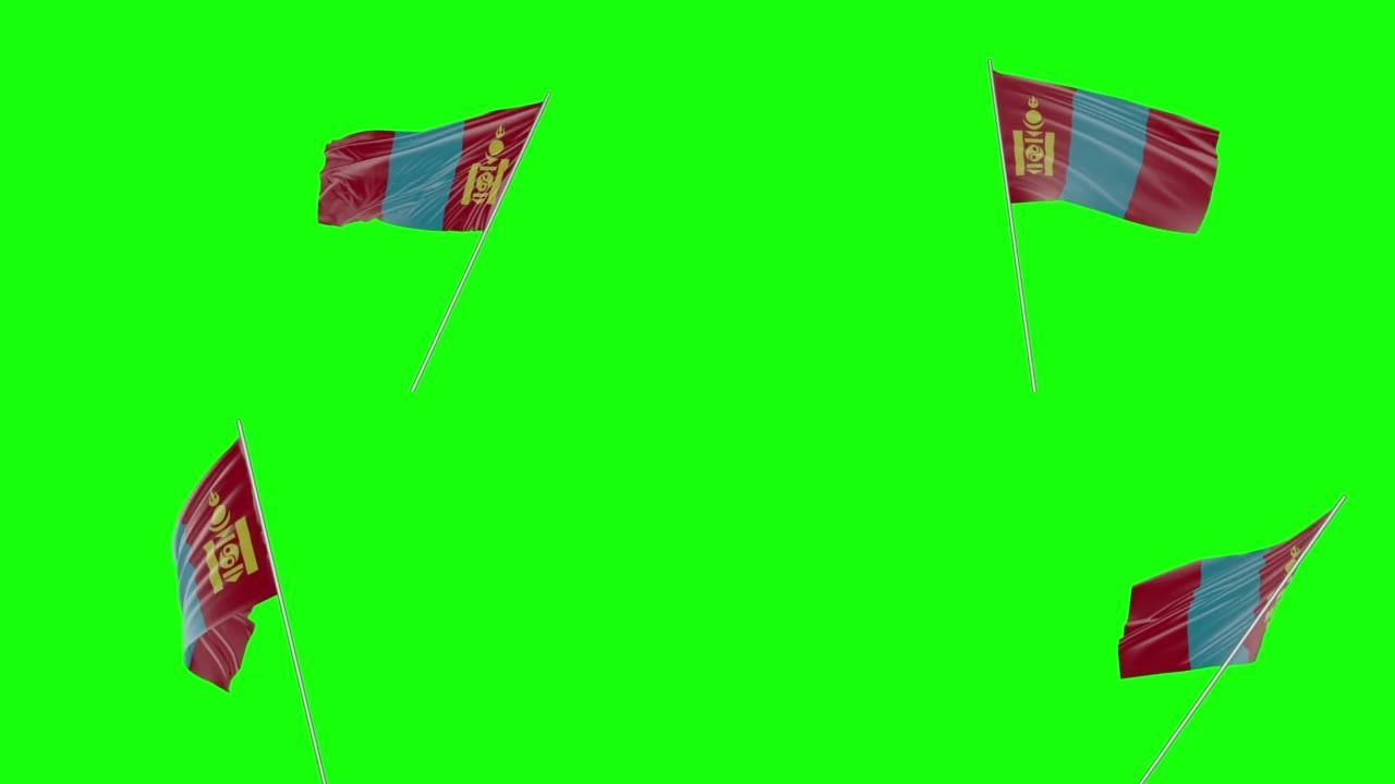 手持挥舞的蒙古国旗与绿幕背景3d建模和动画循环- Cgi蒙古国旗正在挥舞的旗帜在绿幕背景Chroma