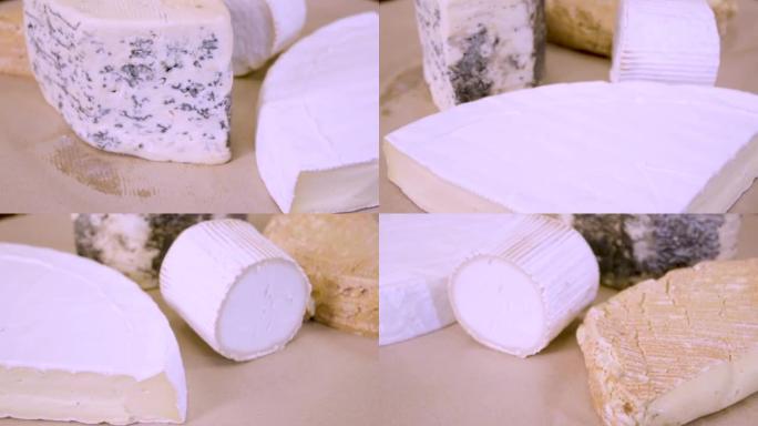各种类型的蓝纹奶酪。蓝纹奶酪质地特写。蓝色奶酪