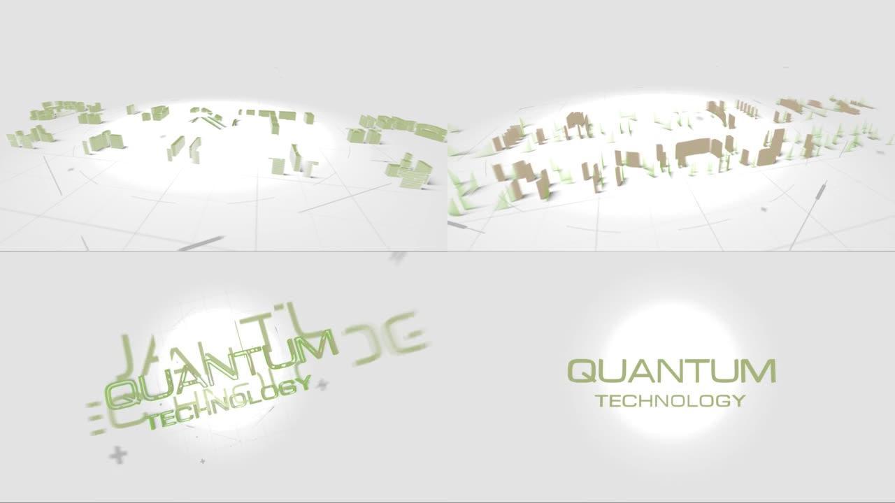 量子技术3D电影标题图形效果设计动画。4K 3D孤立无缝循环量子技术绿色文本效应元素在白色背景上。