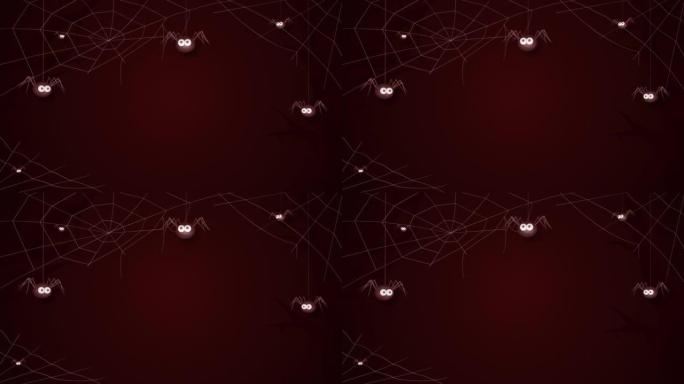 万圣节背景蜘蛛和蜘蛛网，无缝循环的3D动画