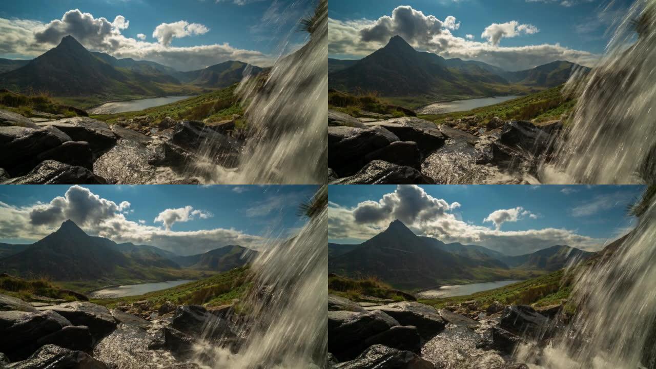 威尔士班戈，格温妮德，斯诺登尼亚的Tryfan，Llyn Ogwen和Afon Lloer瀑布-4k