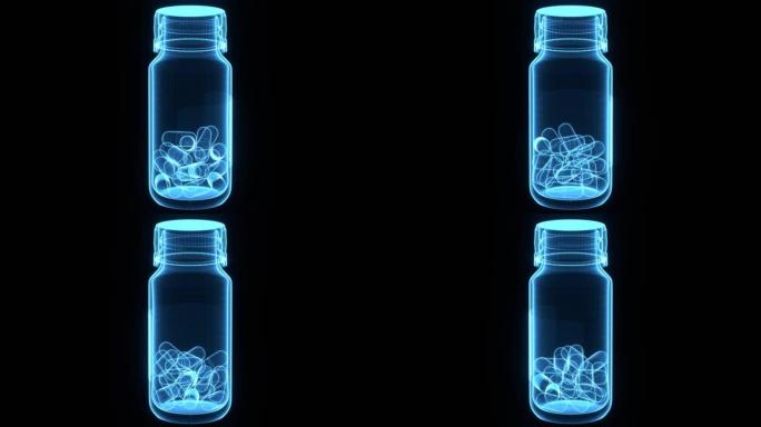 旋转药瓶全息图的3D动画循环