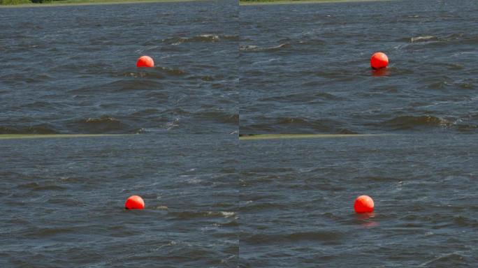 漂浮在爱沙尼亚水面上的橙色球布伊