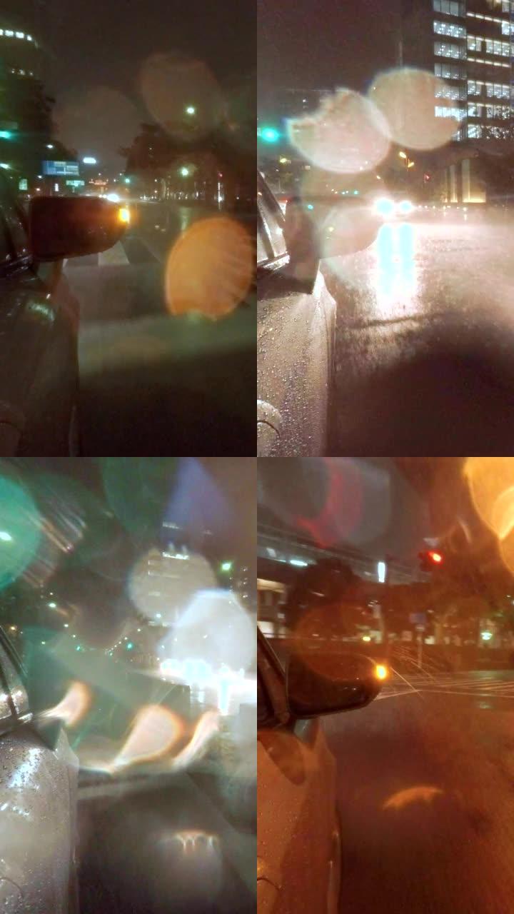 汽车在雨夜城市行驶