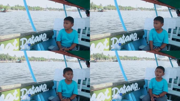 孩子们在海上游艇上航行。在船上航行的儿童