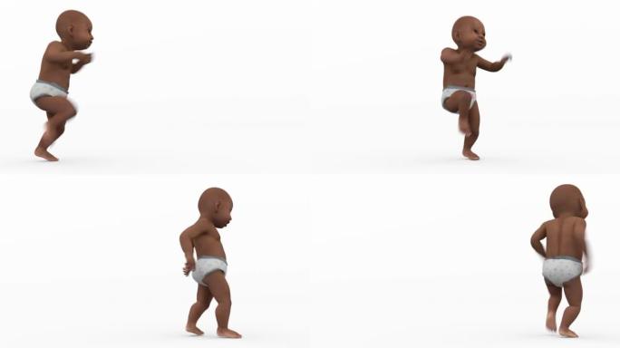 跳舞的婴儿从屏幕的左边移动到右边