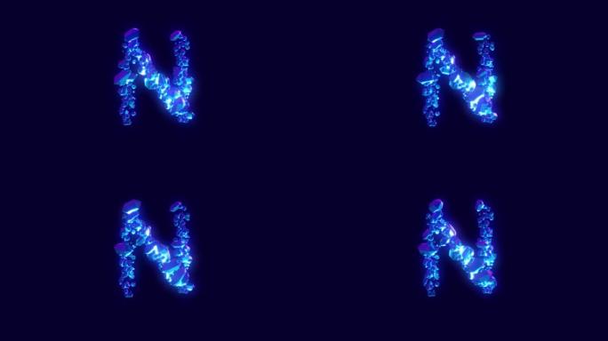神奇的蓝色钻石或水晶字体-字母N，孤立循环视频