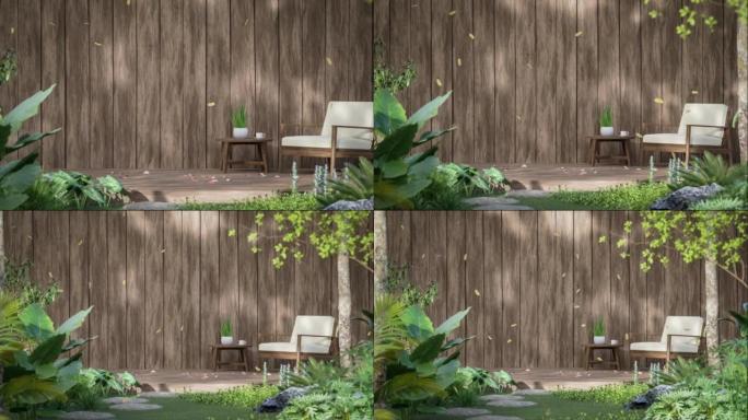 热带花园风格的木台动画3d仁德