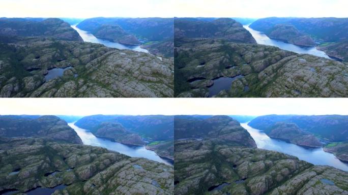 reikestolen讲坛岩石湾峡湾Lysefjord空中HDR镜头
