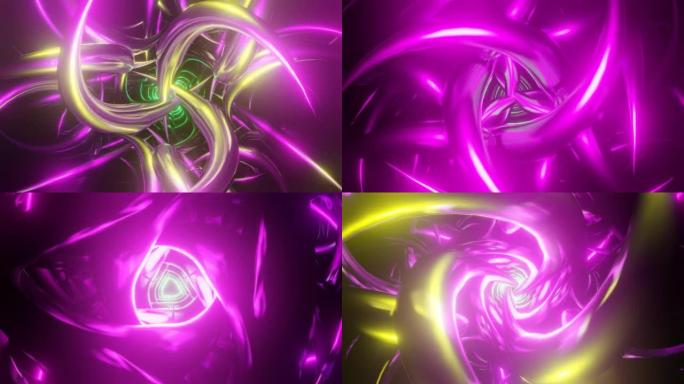 抽象旋转彩色迷幻催眠VJ无缝循环。音乐舞台过渡，表演，复古，hitech的3D图形。