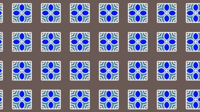 漂亮的数字印花装饰性蓝色方块，向左滑动。运动图形。室内装饰。