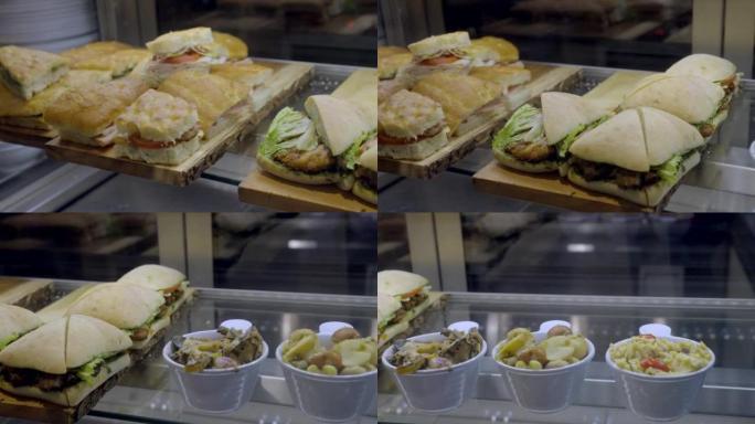 在午餐柜台里平移ciabatta三明治