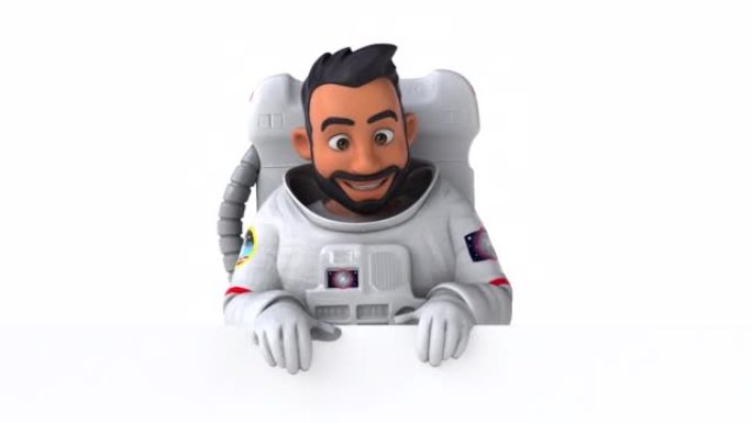 Fun 3D cartoon animation of an asian astronaut