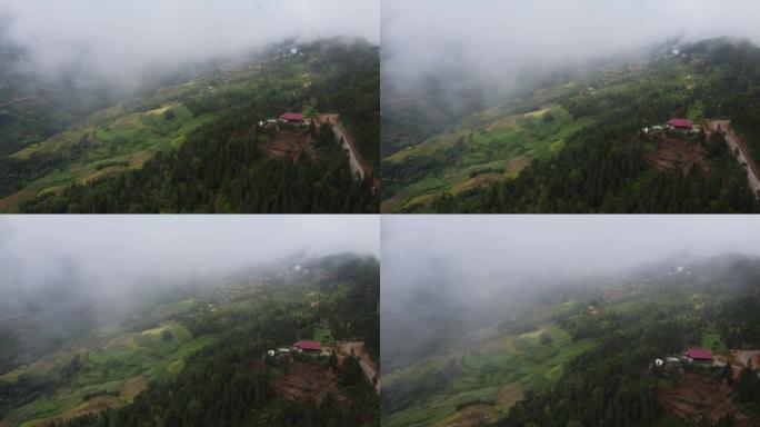 无人机拍摄的4k视频鸟瞰图。石灰岩山村庄的景观山