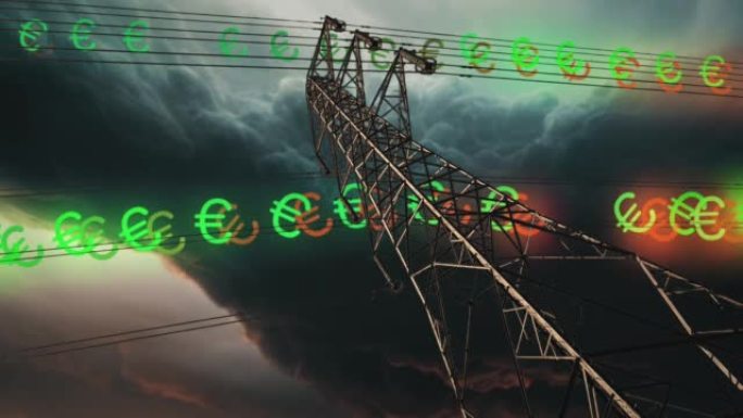 欧洲能源价格上涨，电线风暴。能源危机概念。